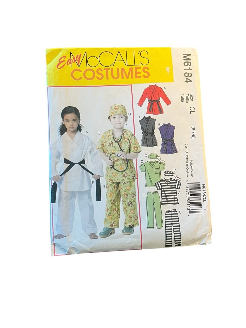 Easy McCall’s M6184 Kids Halloween Costume Pattern - Karate scrubs. Uncut